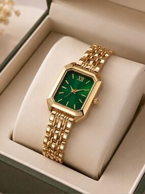 Anthropologie Gold-Tone Bracelet Watch with Green Dial